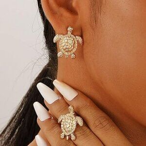 Turtle Earrings Summer Beach Vacation Classy Shell-Inspired Jewelry Gold